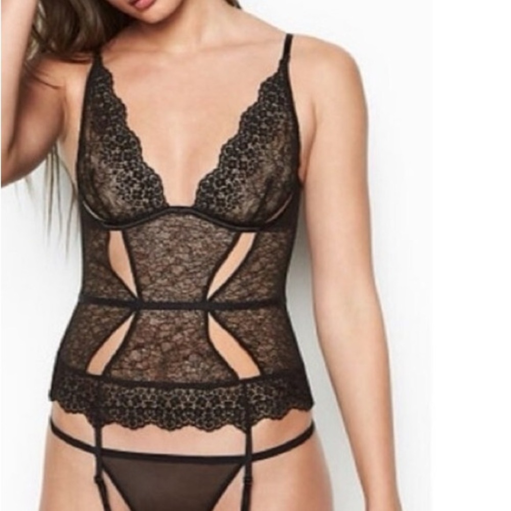 Victoria's Secret Black Lace Cutout Corset - S